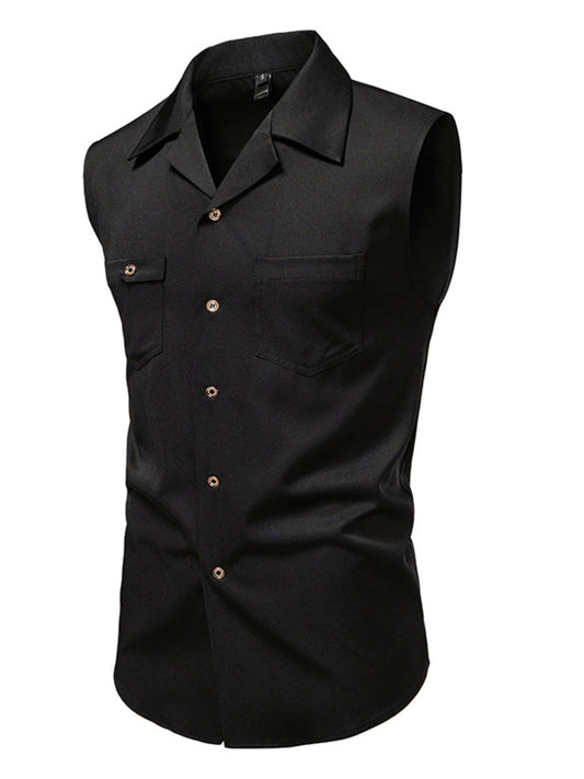Men's sleeveless button-down shirt by Trendsi, featuring a casual fit and lightweight fabric, displayed on a hanger.