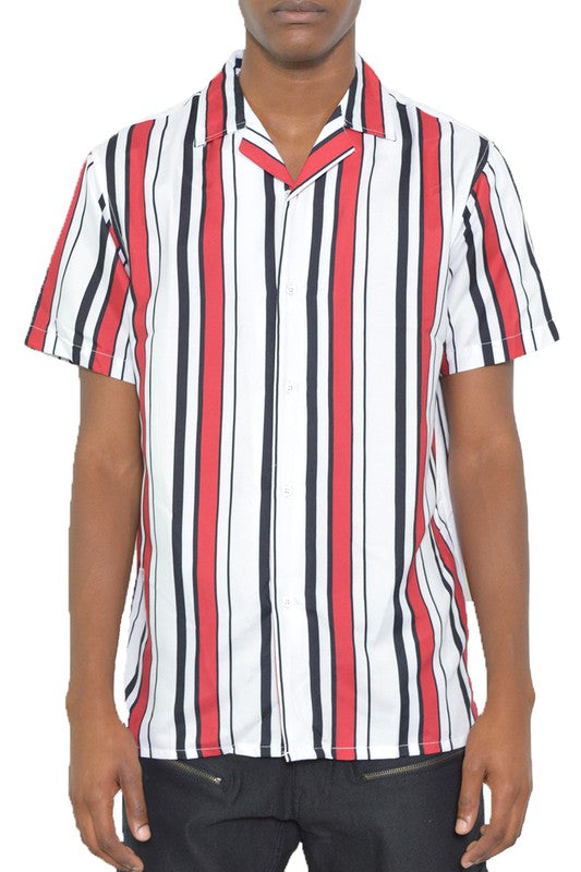 MENS SHORT SLEEVE STRIPED BUTTON DOWN SHIRT PRINT - CITYBOYZ★USA