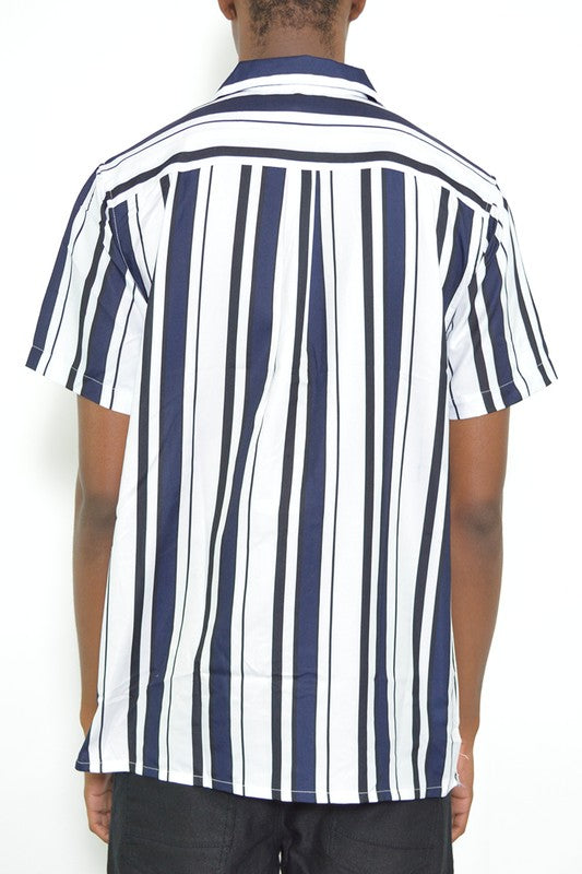 MENS SHORT SLEEVE STRIPED BUTTON DOWN SHIRT PRINT - CITYBOYZ★USA