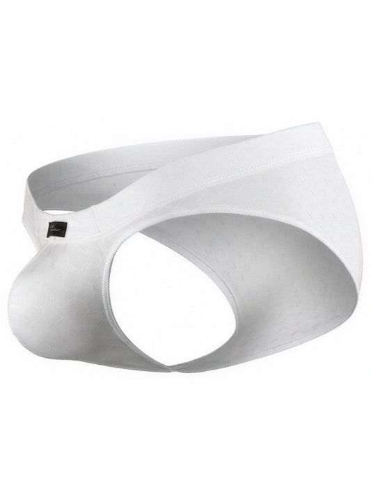 White Xtremen microfiber brief 91258 by CITYBOYZ★USA, showing a close-up of the fitted waistband and smooth fabric.