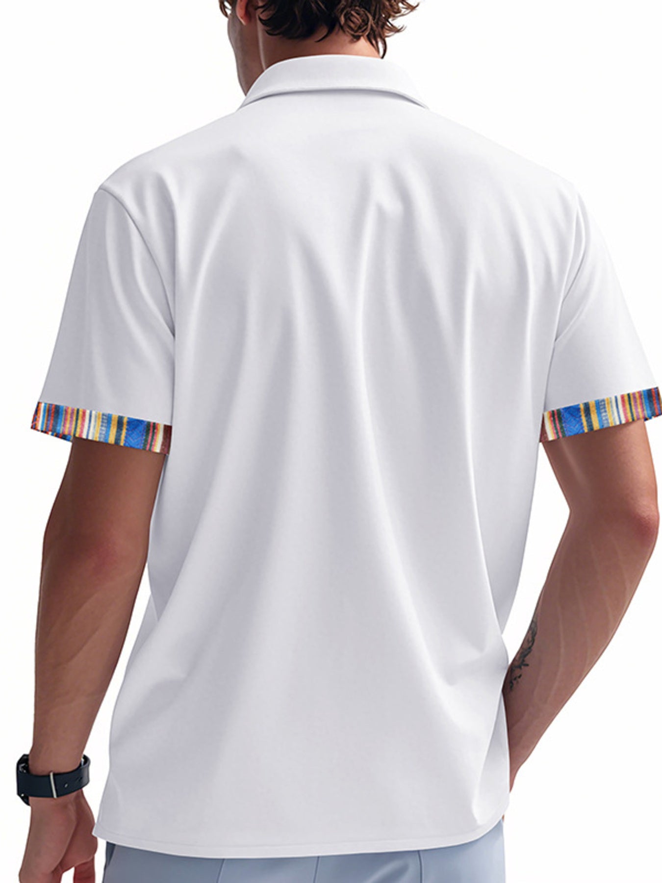 Men's short sleeve shirt by Trendsi with colorful trim, featuring a casual fit and vibrant design details.