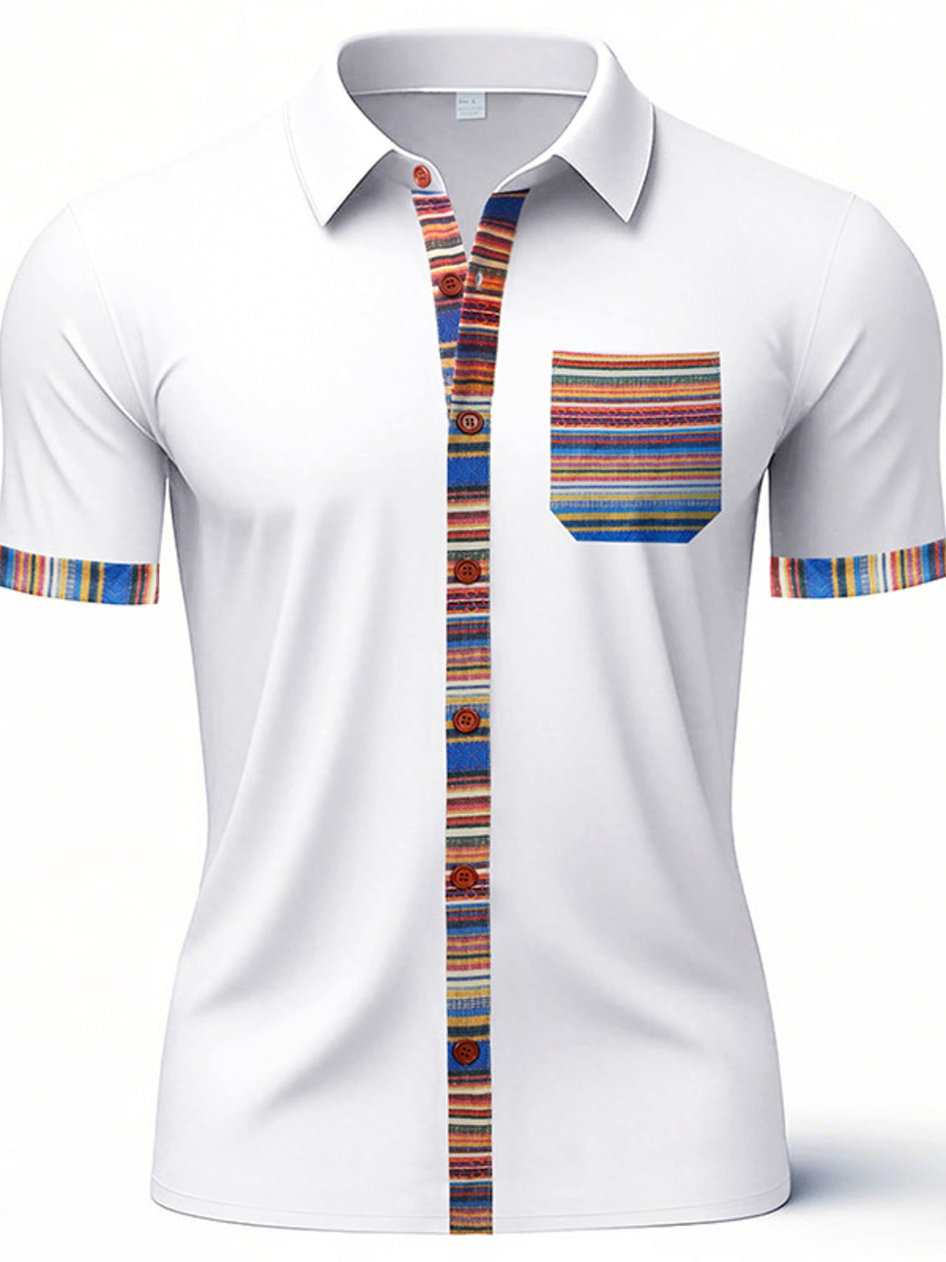 Men's full size short sleeve shirt with colorful trim by Trendsi, featuring a casual fit and vibrant detail.