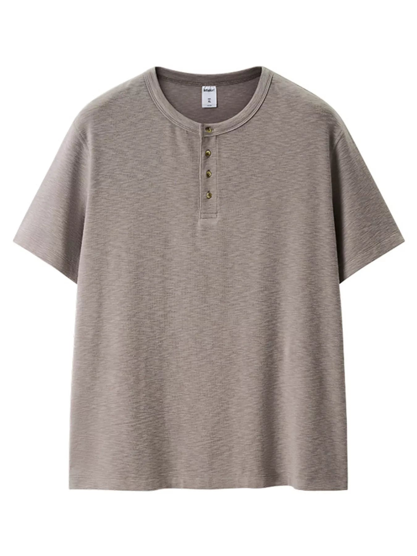 Men's short sleeve Henley T-shirt by Trendsi, featuring a classic collar, button placket, and soft fabric in a versatile color.