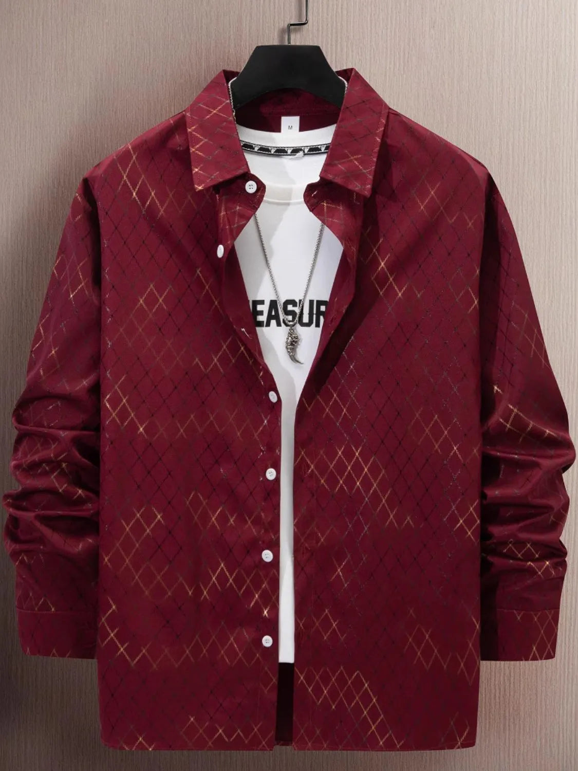 Plus size men's button-up long sleeve shirt by Trendsi, featuring a classic design and full size fit.