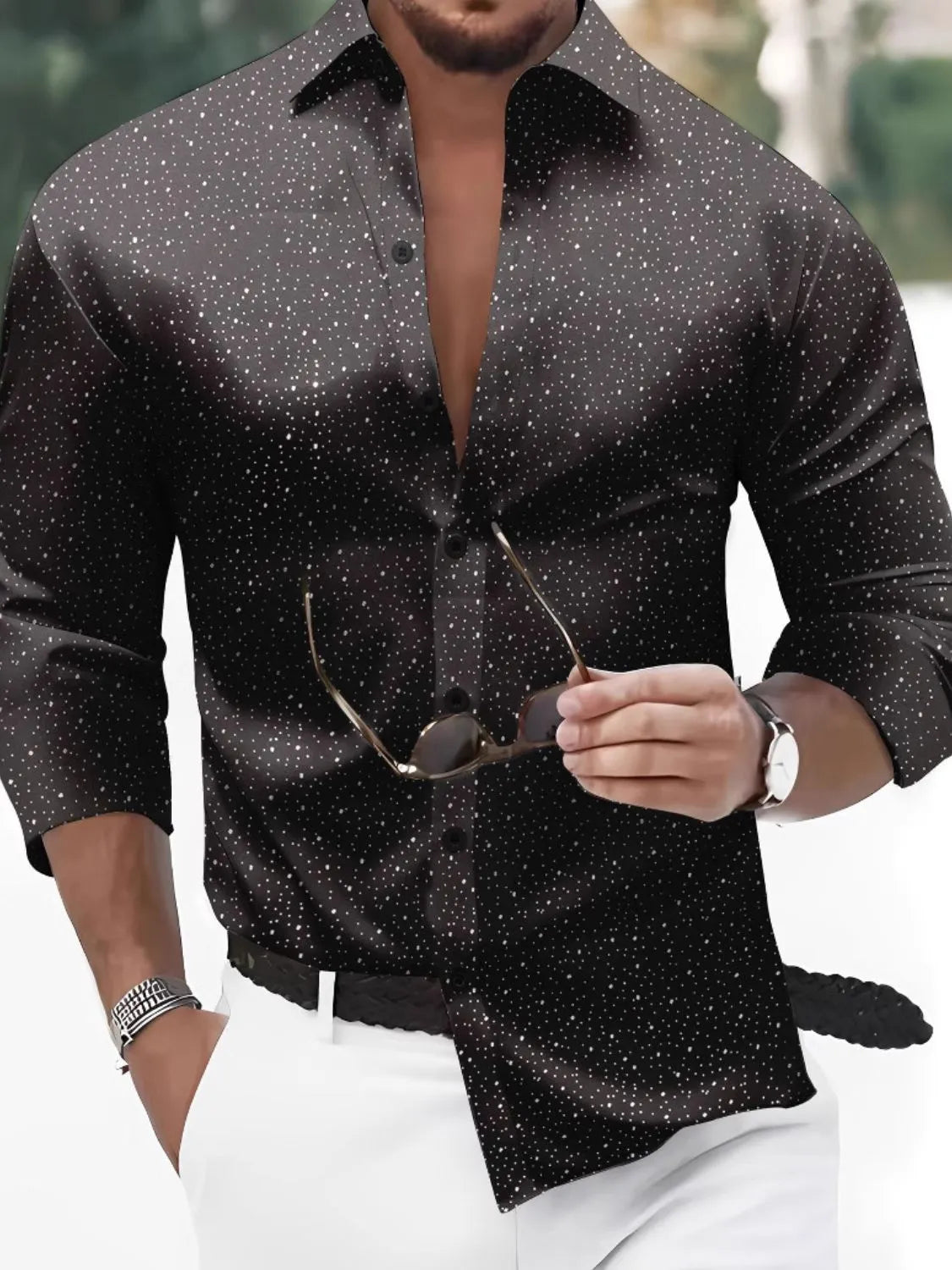 Trendsi MasteryMan men's full-size button-up long sleeve shirt in plus size, shown with a classic collar and button front.