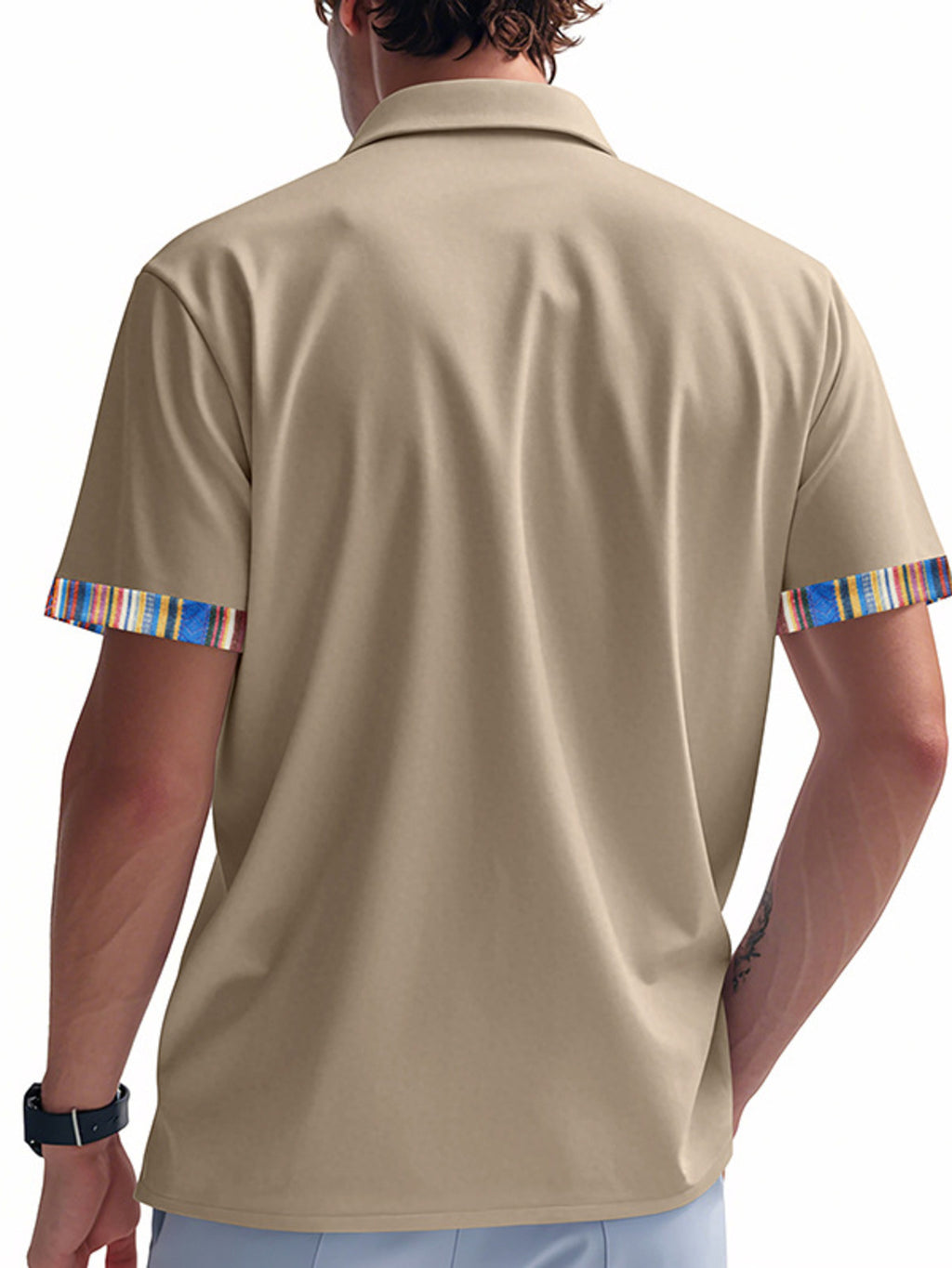 Men's RIGOR short sleeve shirt with colorful trim, casual fit, and classic style, featuring a button-down design and vibrant accents.