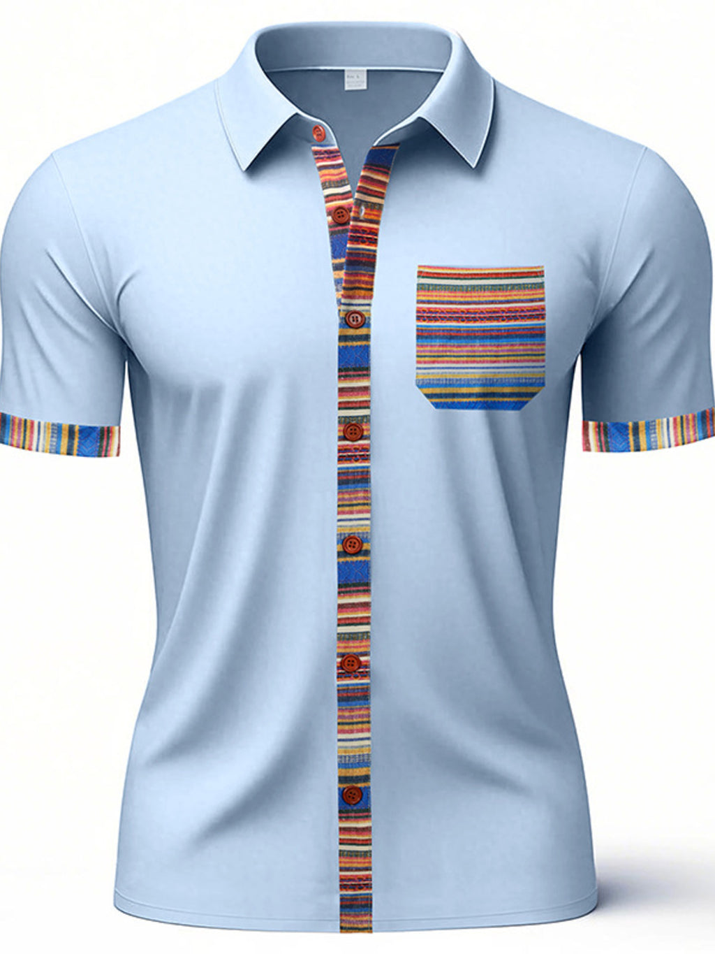 RIGOR men's short sleeve shirt with colorful trim, casual fit, and classic design, featuring a button-up front and collar.