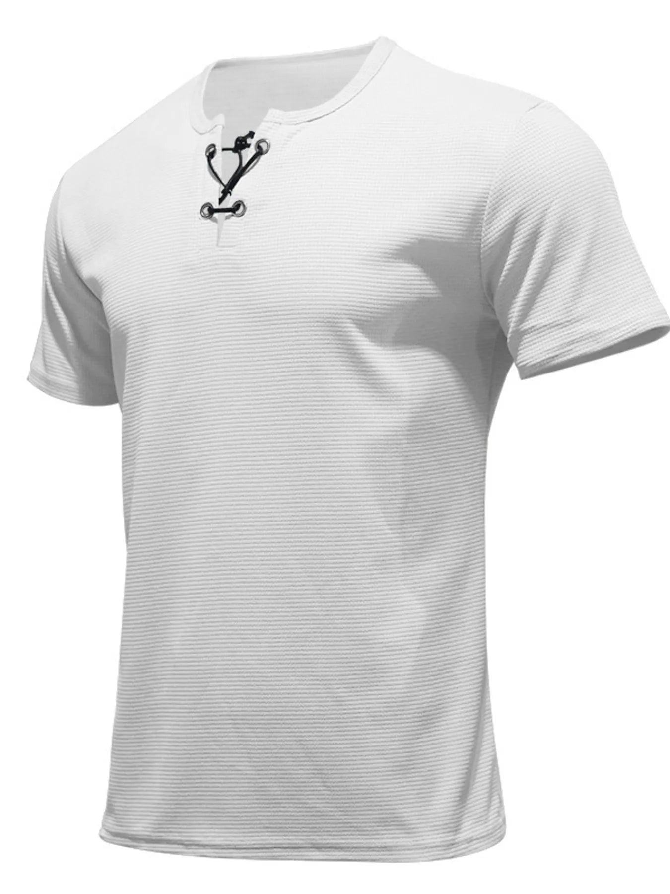 Plus size men's casual Henley T-shirt by Trendsi, featuring lace-up collar and comfortable fabric, in a relaxed fit.