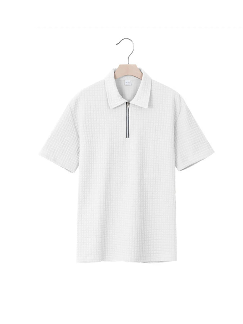 Men's waffle short sleeve polo shirt with zipper detail by Trendsi, featuring a stylish and casual design.