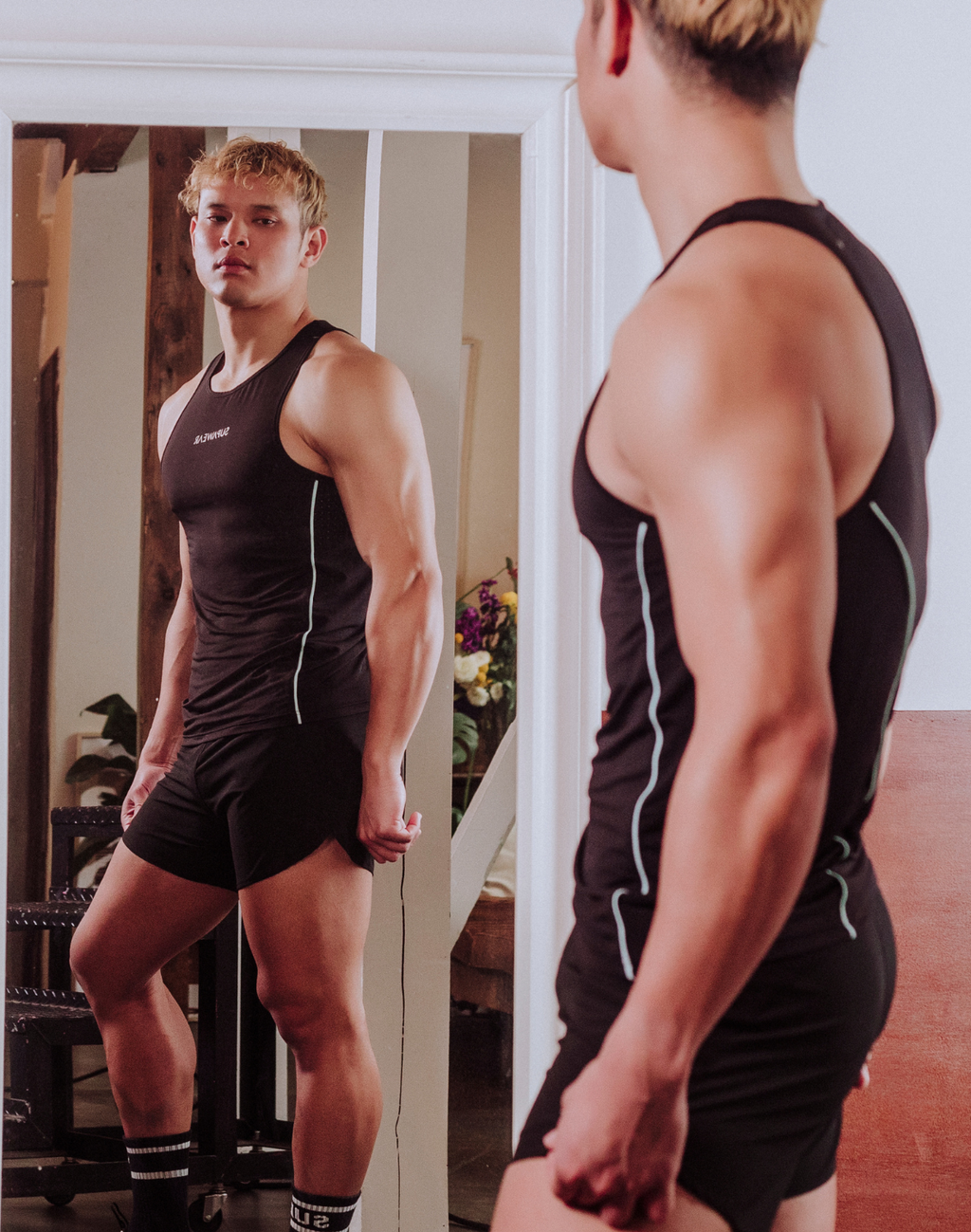 CityBoyz USA Supawear semi-squared tank top in black, close-up view showing fit and fabric texture.