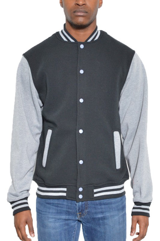 Weiv Mens Fleece Snap Button Varsity Jacket - CITYBOYZ★USA