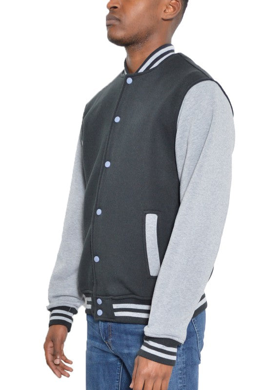 Weiv Mens Fleece Snap Button Varsity Jacket - CITYBOYZ★USA