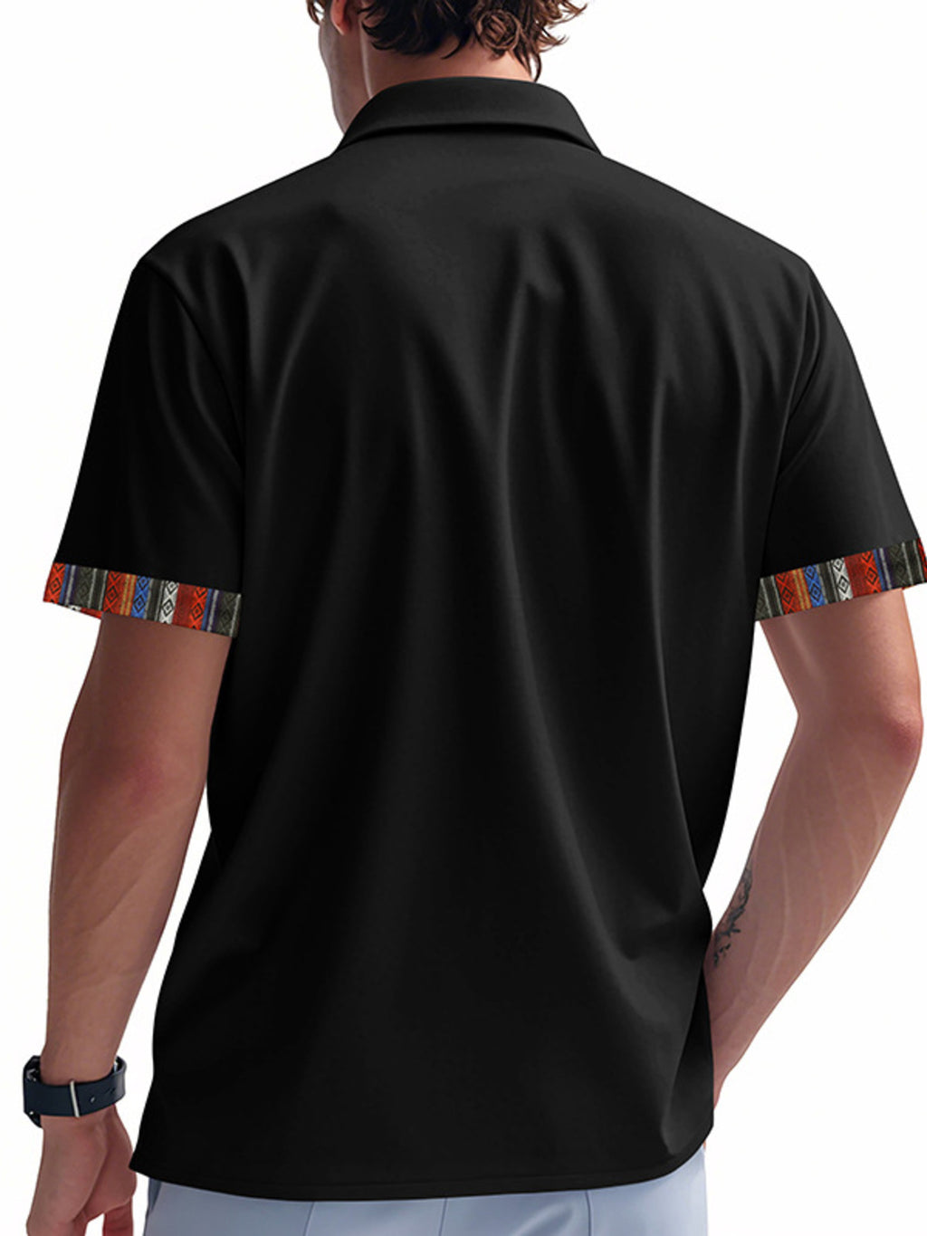 Men's full size short sleeve shirt with colorful trim by Trendsi, featuring a casual fit and vibrant detail on the collar and sleeves.