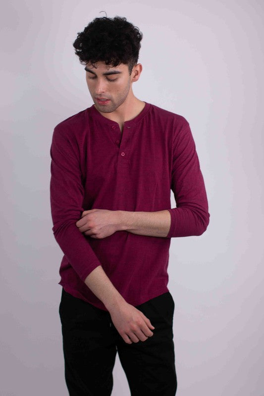 Generation XYZ long sleeve Henley T-shirt, casual shirt with button placket and ribbed cuffs, shown in a neutral color.