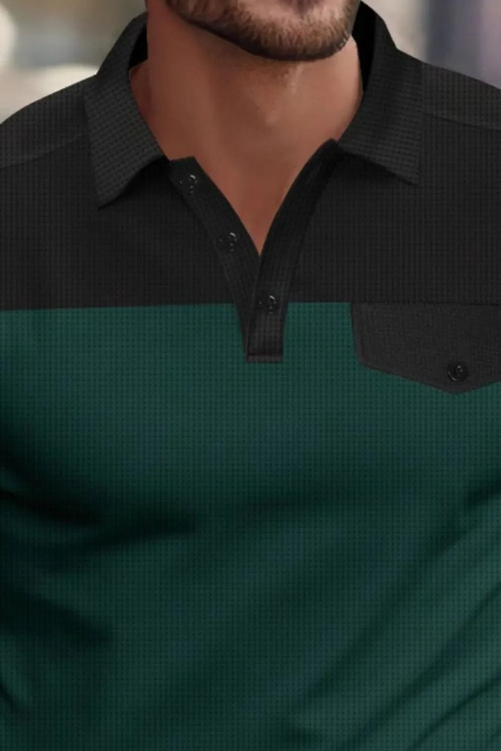 Men's full size waffle-knit collared polo shirt by Trendsi featuring contrast details and a comfortable fit