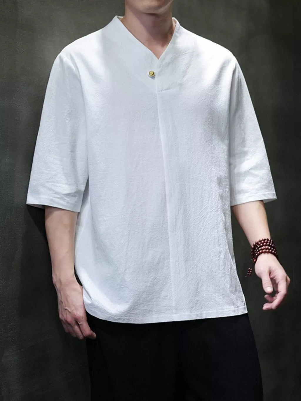 Nobilityze men's plus size solid color 3/4 sleeve shirt by Trendsi, featuring a comfortable fit and casual style.