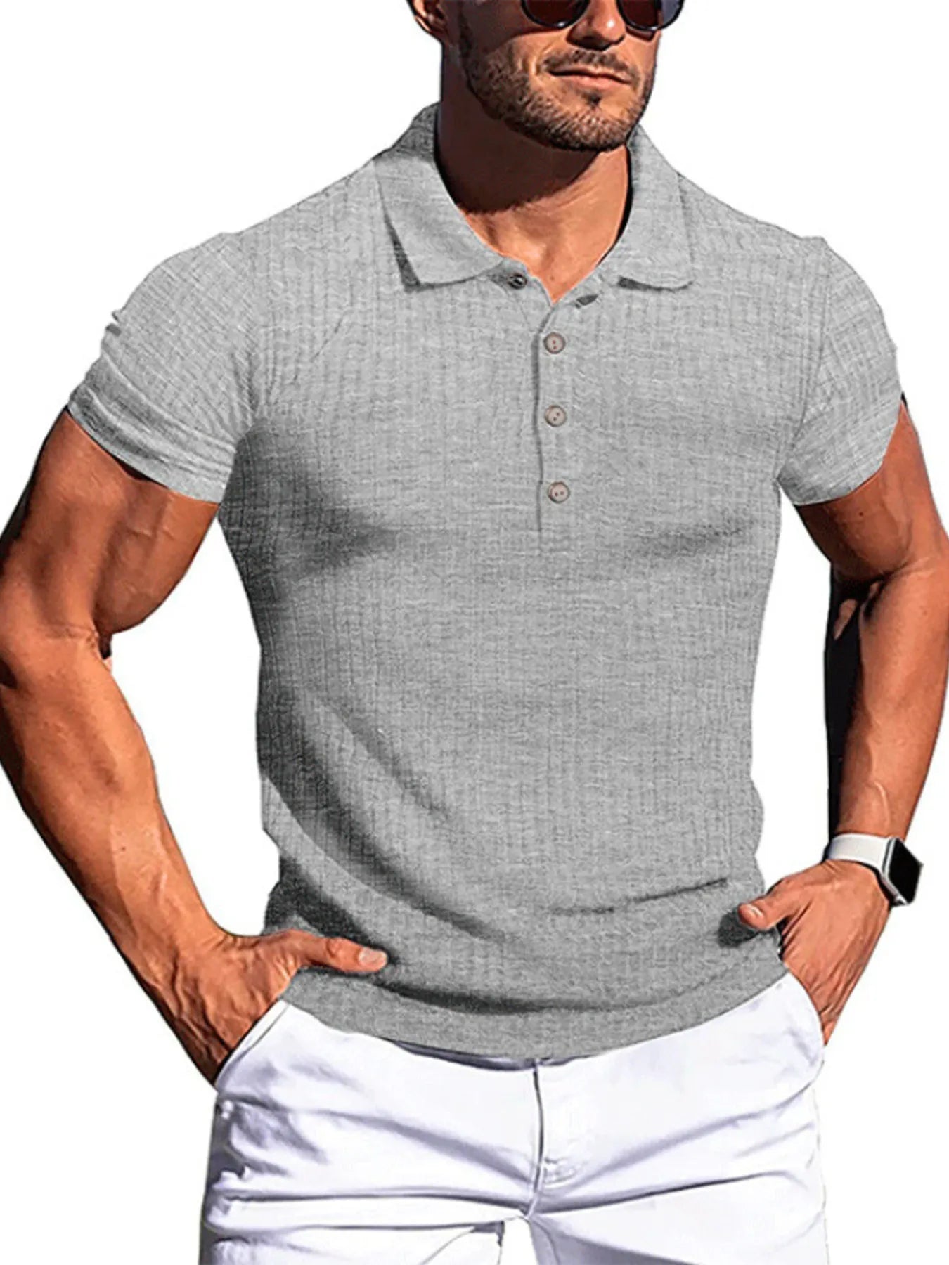 RIGOR men's polo shirt and shorts set from Trendsi, casual style with comfortable fabric, displayed on a hanger against a white background.
