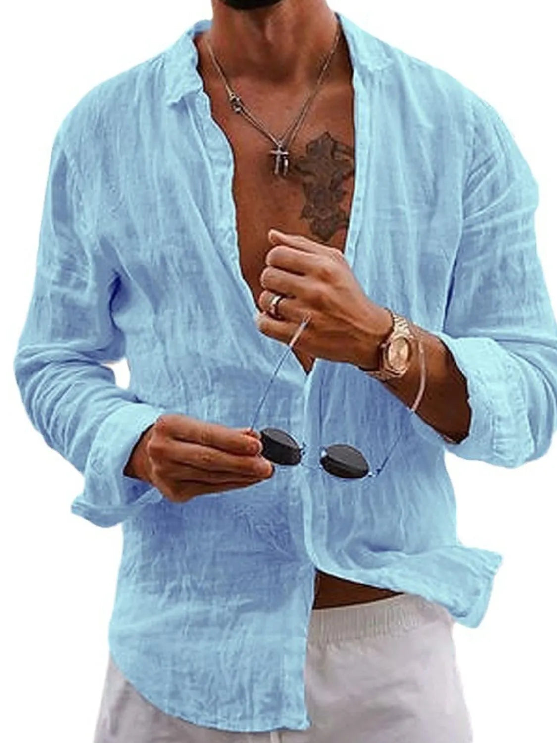 Men's full-size button-up long sleeve shirt by Trendsi, featuring a classic design and fabric details.