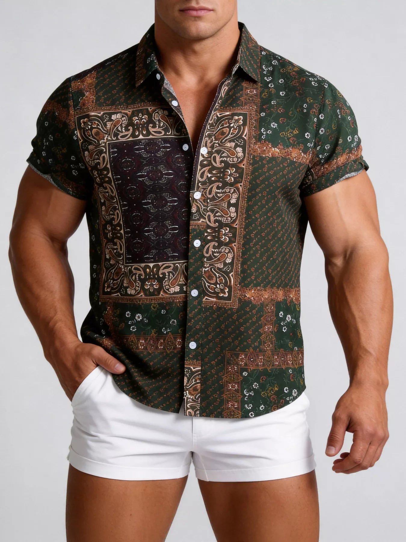 Men's casual short sleeve shirt by Trendsi, featuring a relaxed fit and stylish design, shown in a comfortable fit on a model.