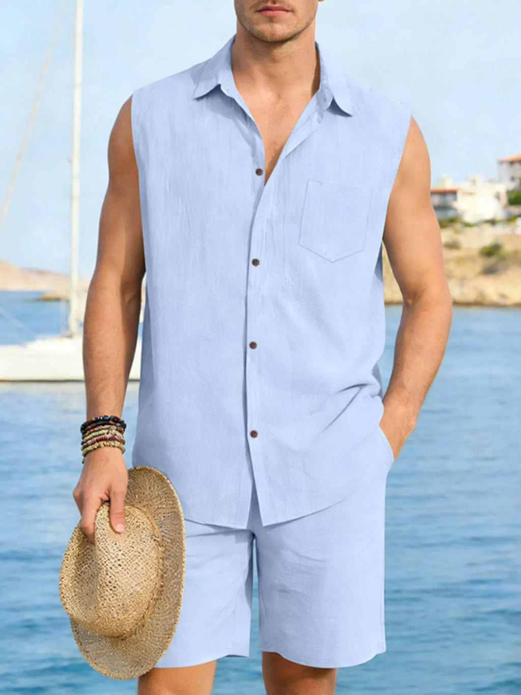 RIGOR men's casual short sleeve polo and shorts set by Trendsi, featuring a comfortable fit and stylish design for everyday wear.