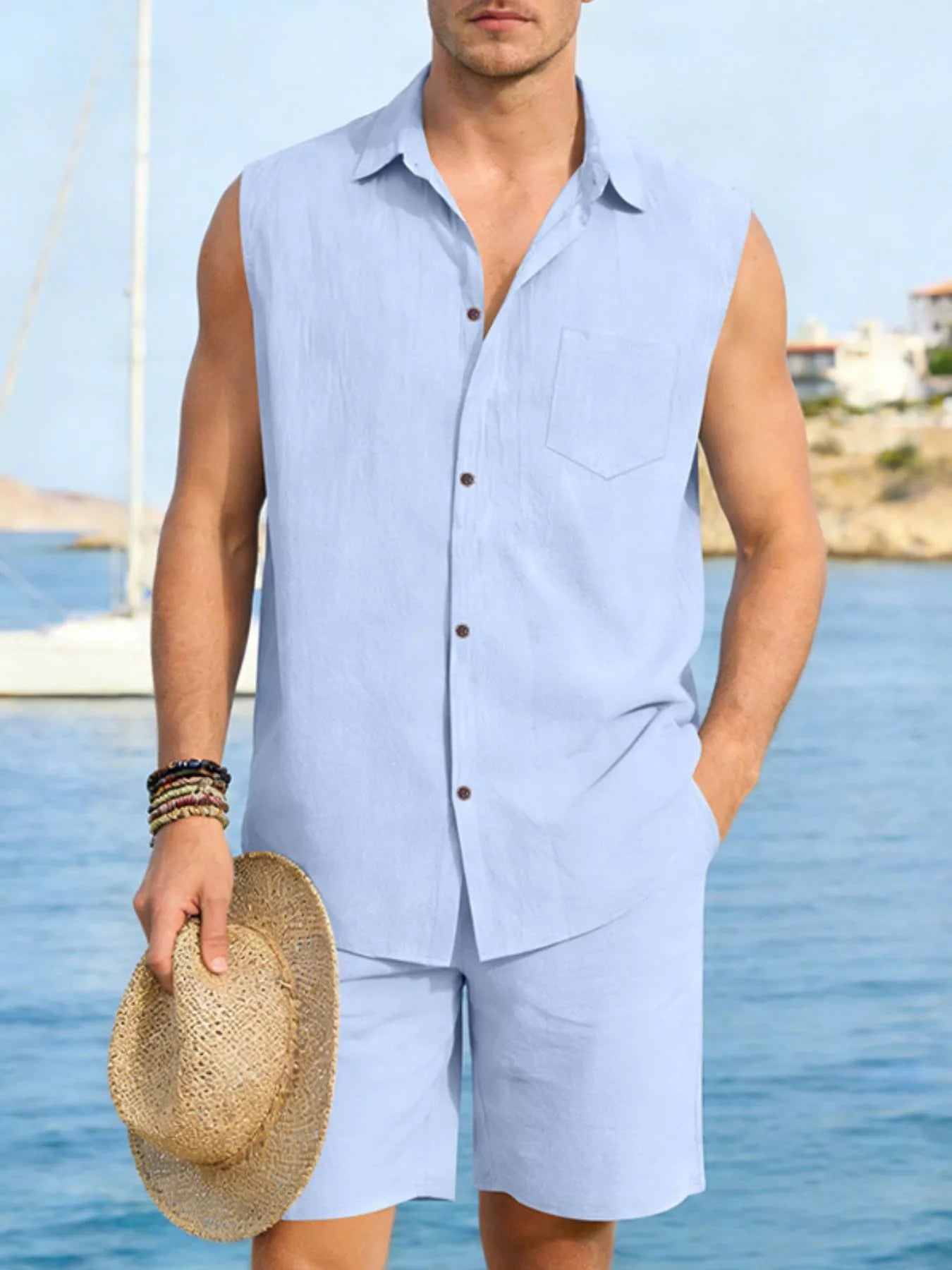RIGOR men's casual short sleeve polo and shorts set by Trendsi, featuring a comfortable fit and stylish design for everyday wear.