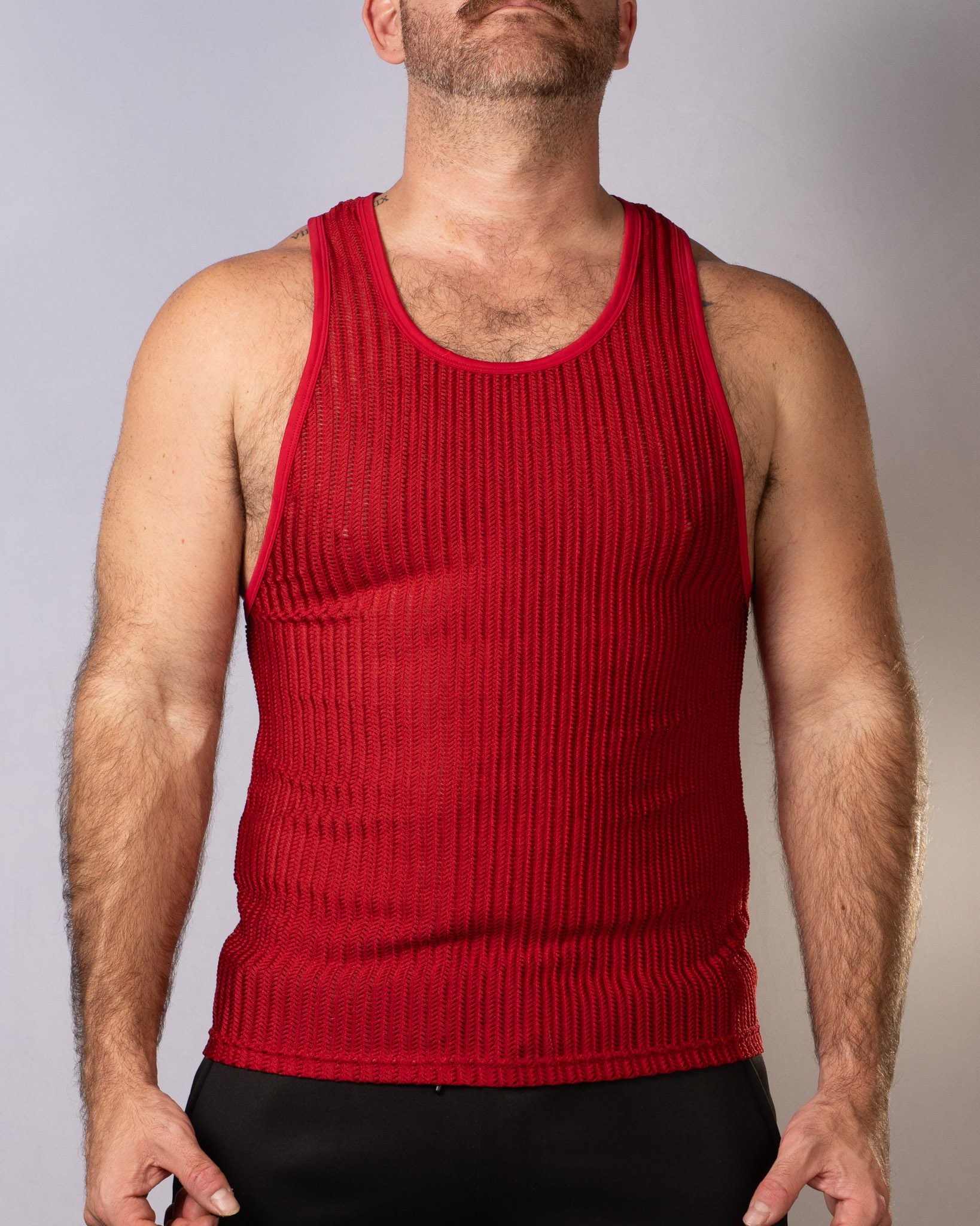 CityBoyz USA FK Sport Captivity Mesh Tank Top, sleeveless athletic tank with breathable mesh fabric, black color, close-up view.