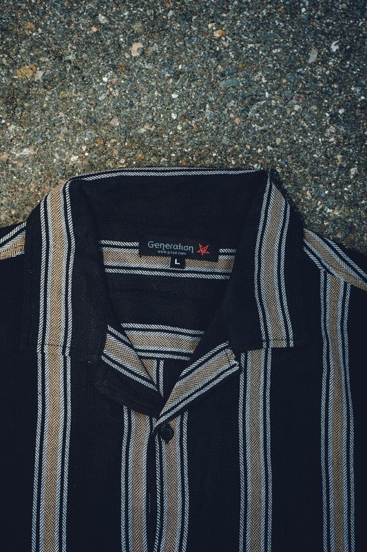Men's textured striped shirt by Generation XYZ, shown in a close-up detail highlighting the fabric and pattern.