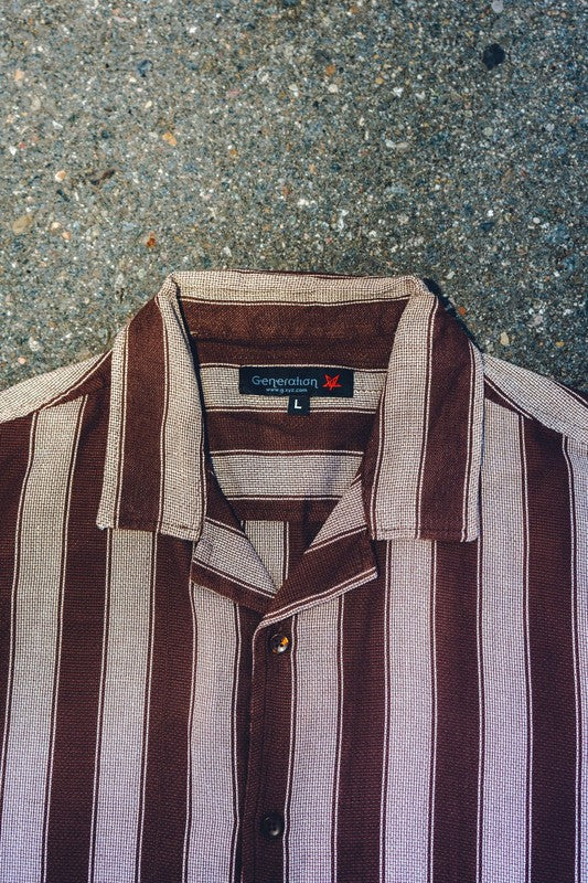 Men's textured striped shirt by Generation XYZ, close-up of fabric showing detailed pattern and classic collar style.