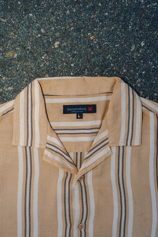 Men's textured striped shirt by Generation XYZ, showing close-up of fabric and pattern in a casual fit.