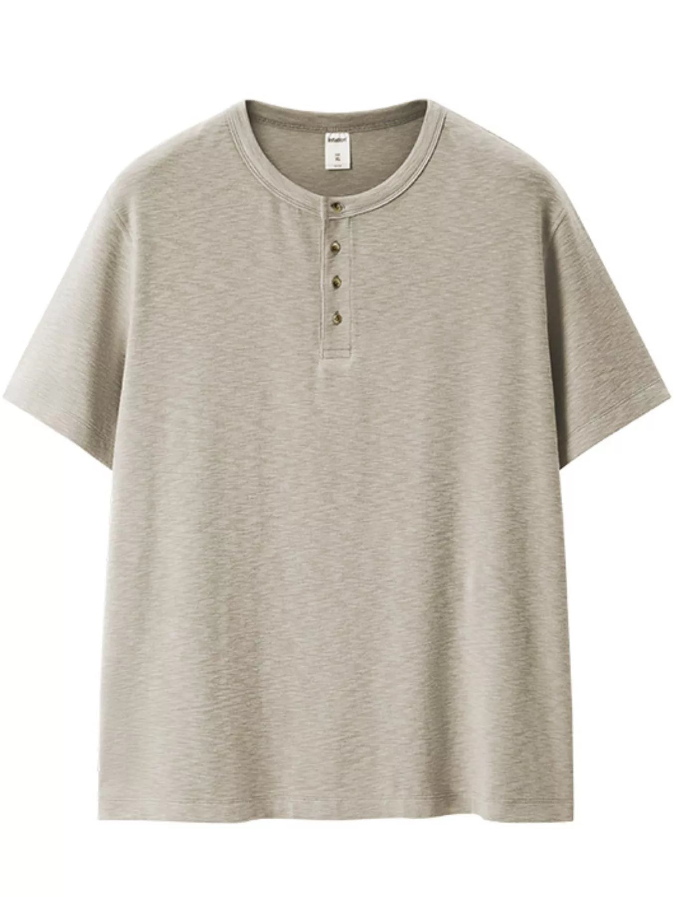 Men's short sleeve Henley T-shirt by Trendsi, featuring a casual fit and buttoned neckline in a soft fabric.
