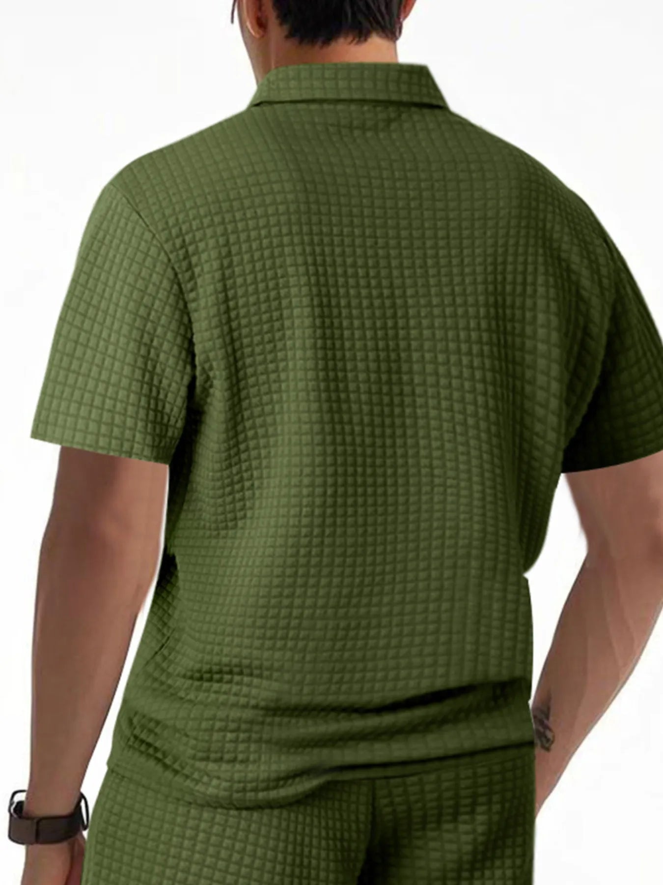 Men's waffle short sleeve polo shirt with zipper detail by Trendsi, featuring a stylish and comfortable design.