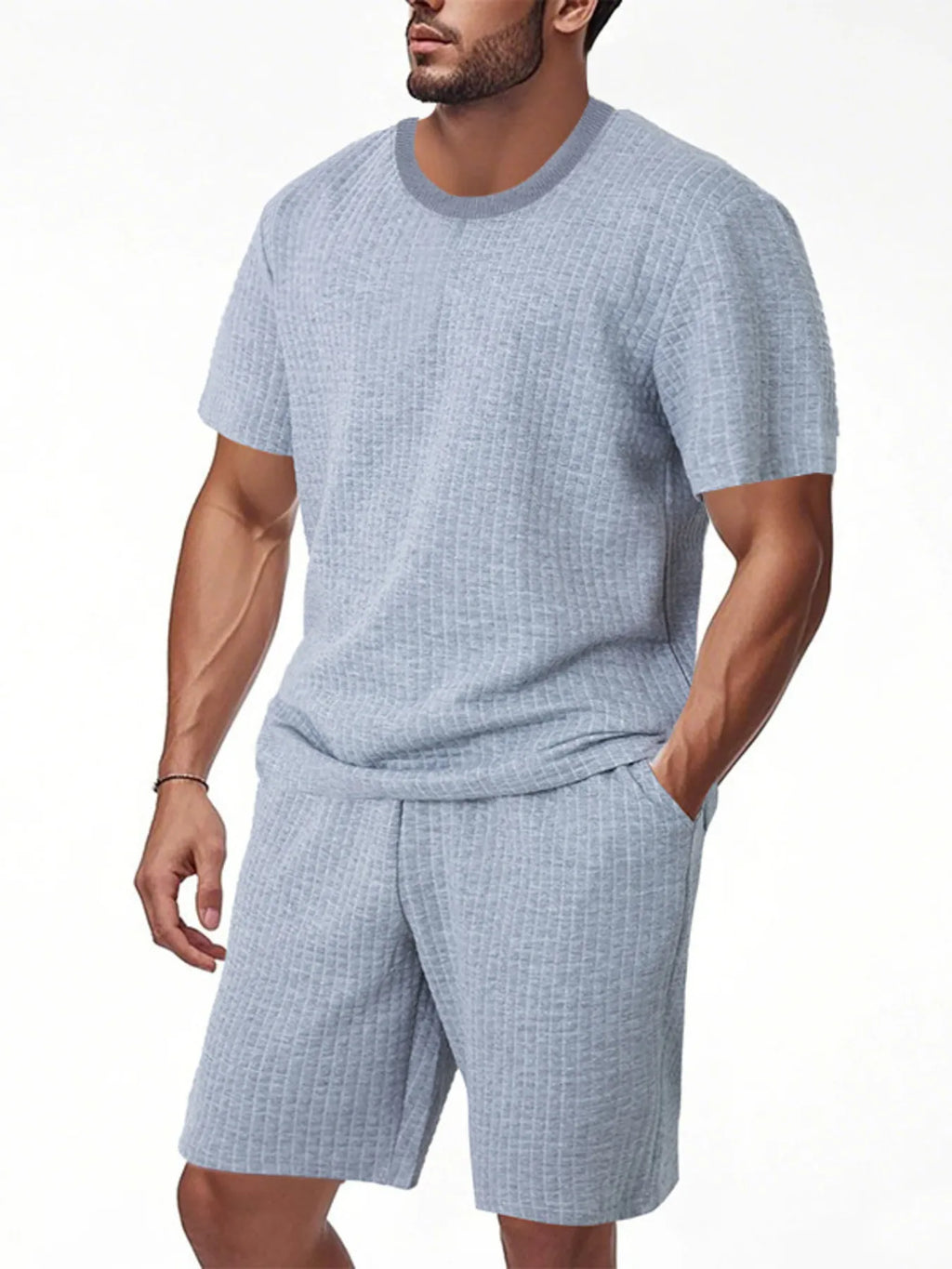 Trendsi DapperMate men's casual short sleeve polo shirt and matching shorts set, stylish and comfortable summer outfit.