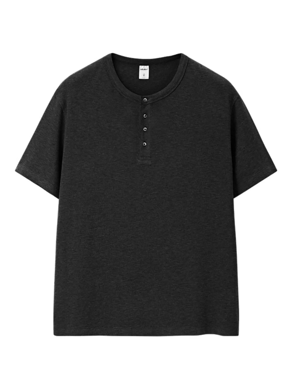 Men's short sleeve Henley T-shirt by Trendsi, in a casual fit with buttoned neckline and soft fabric, shown in a front view.
