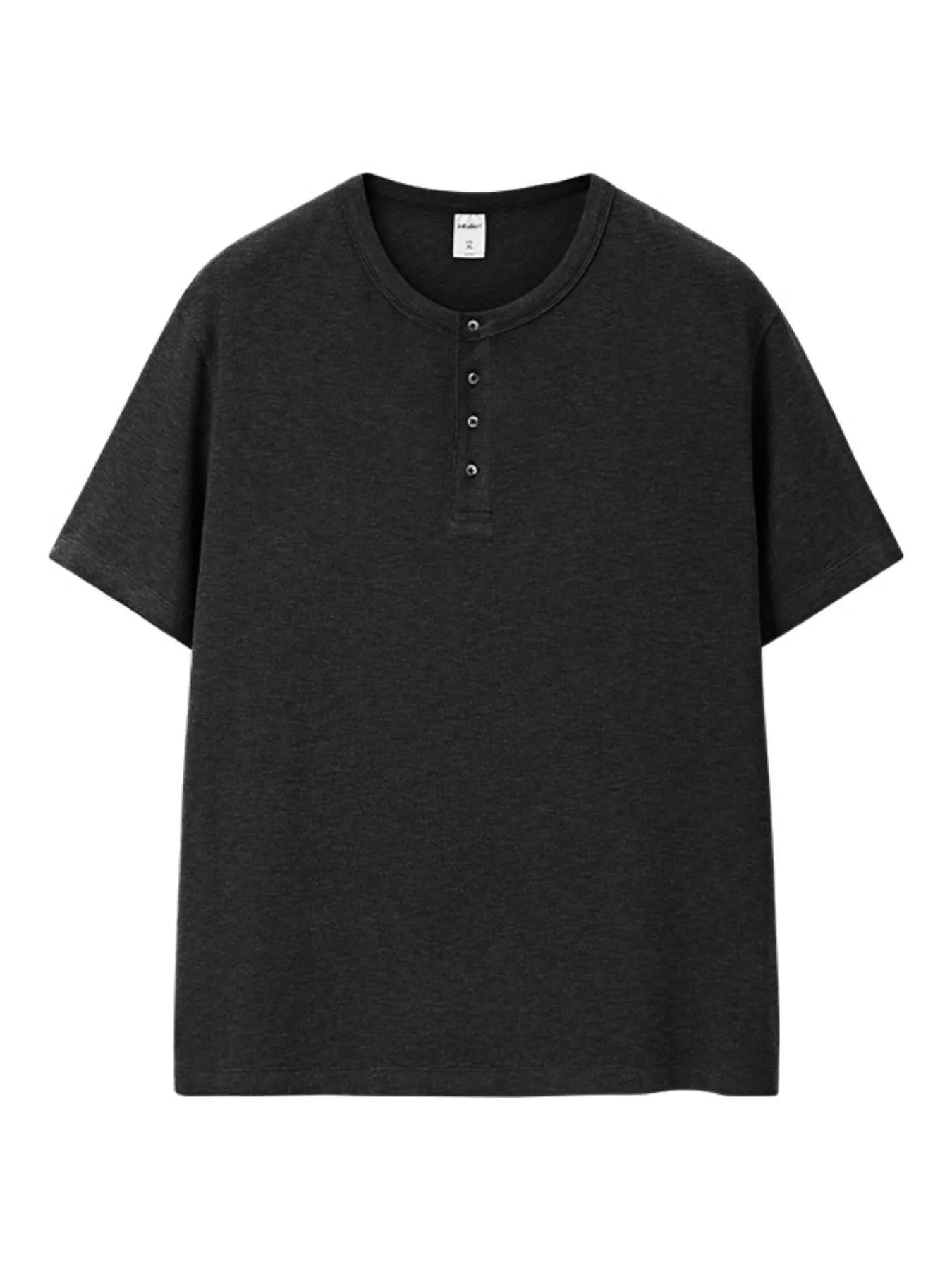 Men's short sleeve Henley T-shirt by Trendsi, in a casual fit with buttoned neckline and soft fabric, shown in a front view.