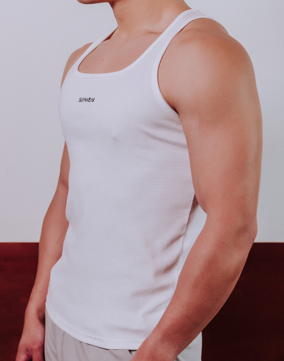 CITYBOYZ★USA Supawear semi-squared tank top, casual sleeveless shirt with a modern fit, shown on a model.