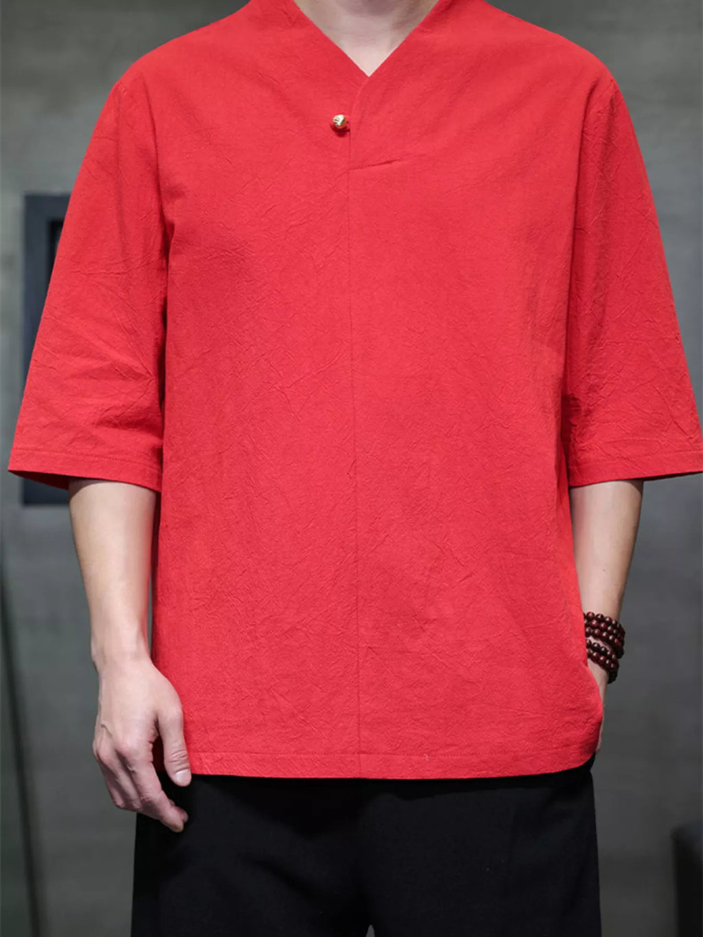 Men's plus size solid color 3/4 sleeve shirt by Trendsi, casual shirt with a comfortable fit and stylish design.