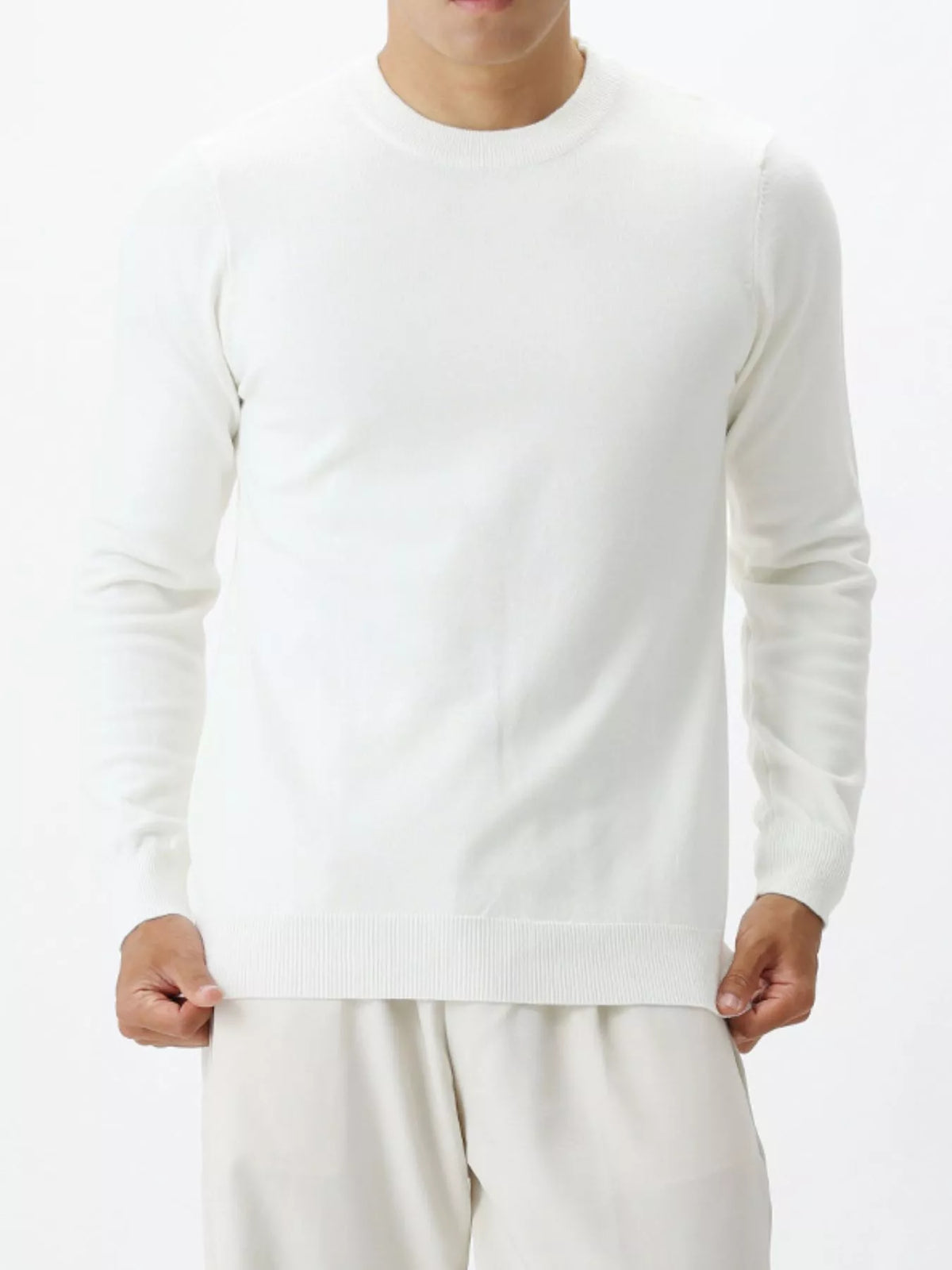 Plus size men's ValiantMan crew neck sweater from Trendsi, shown in classic fit and knit fabric, in a neutral color.