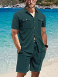 Trendsi AriaStyle men's full size short sleeve button-down top and matching shorts set, casual summer outfit, front view.
