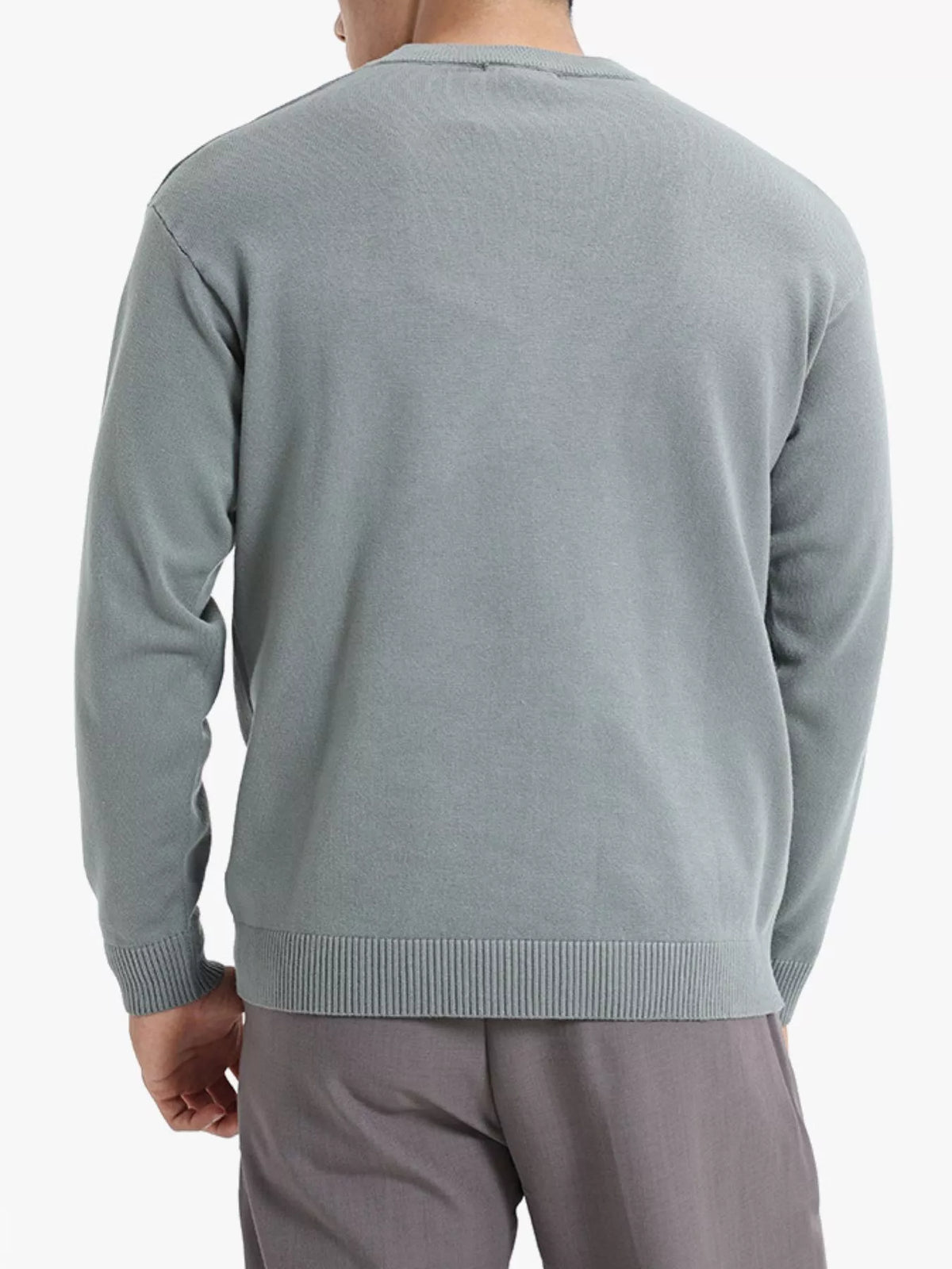 Trendsi ValiantMan men's minimalist crew neck sweater with ribbed cuffs, soft fabric, and a classic fit in neutral color.