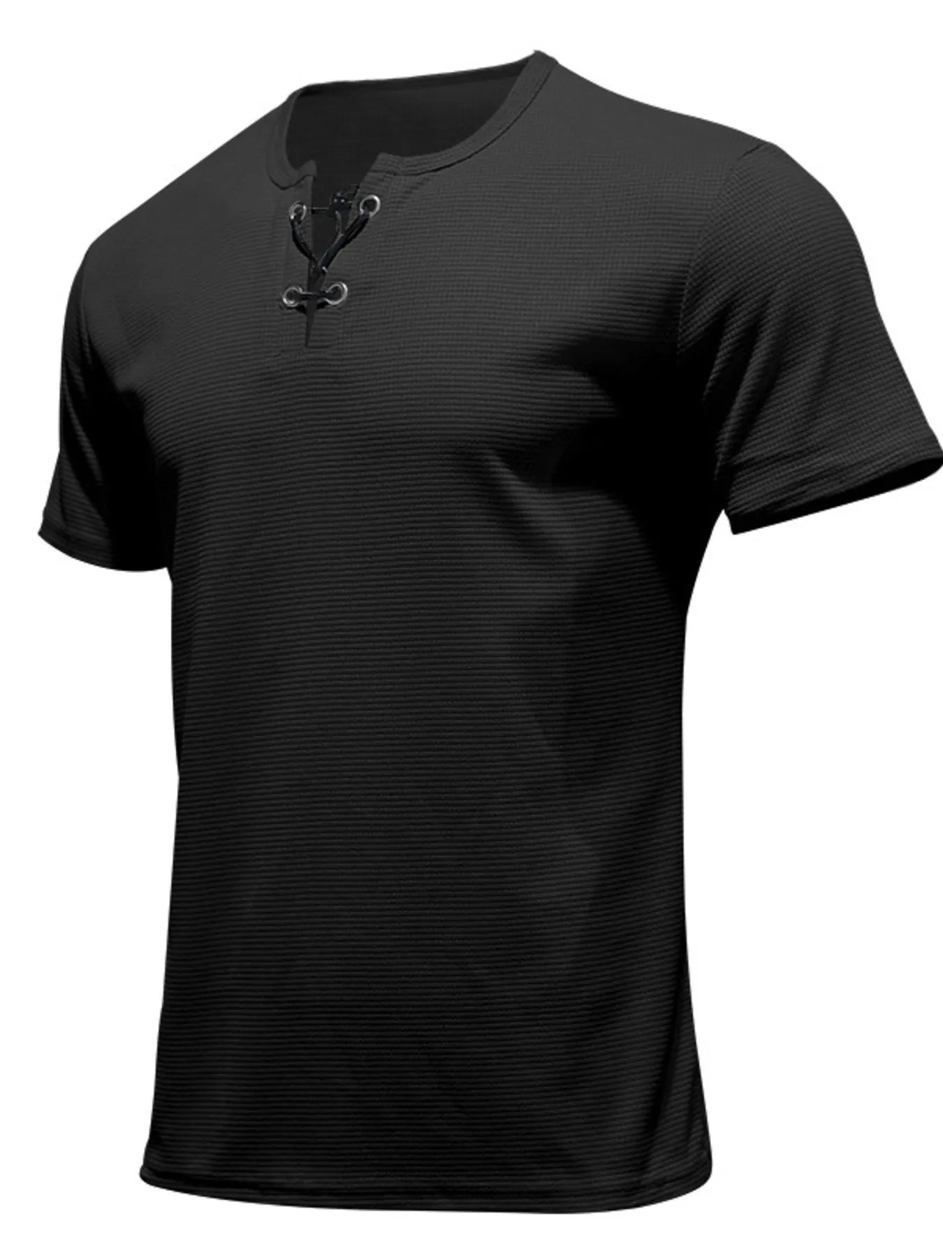 Plus size DapperMate men's casual lace-up Henley T-shirt in a natural fabric, featuring a relaxed fit and stylish design.