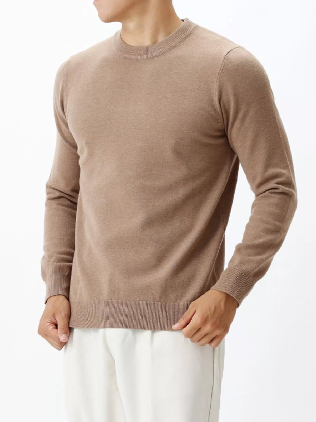 Plus size men's ValiantMan classic crew neck sweater in a versatile shirt style, shown in a comfortable fit and neutral color.