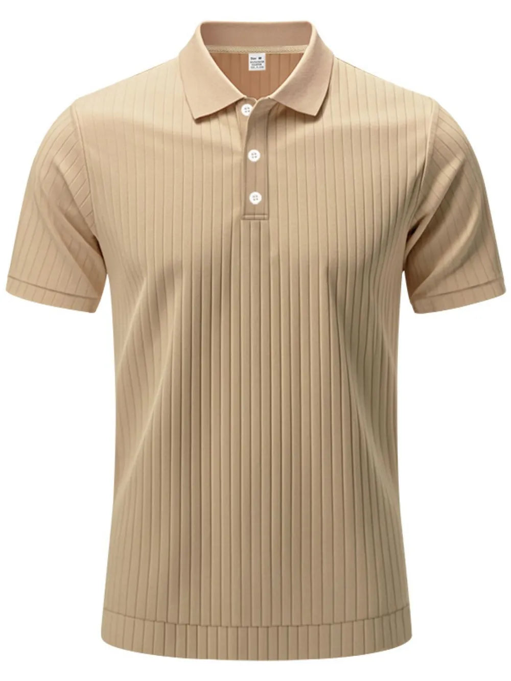 Plus size men's ribbed short sleeve polo shirt by Trendsi, showing navy blue color, collar, and fit details.