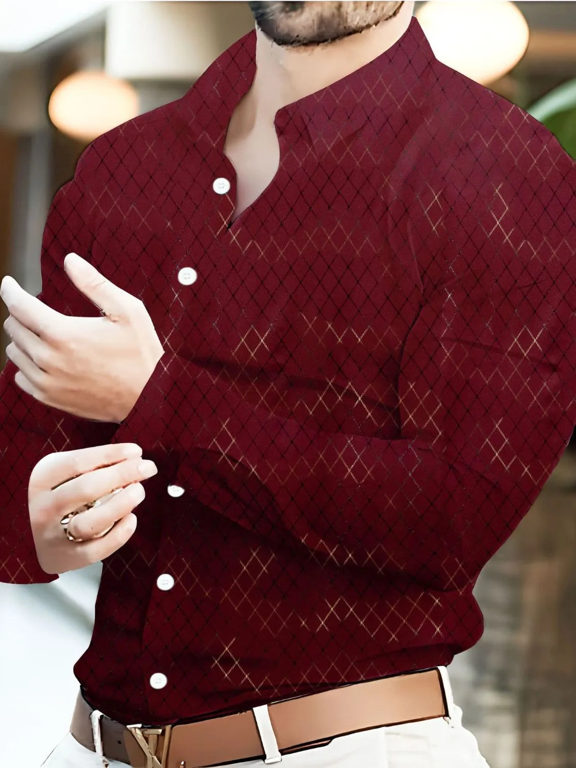 Plus size men's button-up long sleeve shirt by Trendsi, featuring a full-size men's shirt with a classic collar and front buttons.