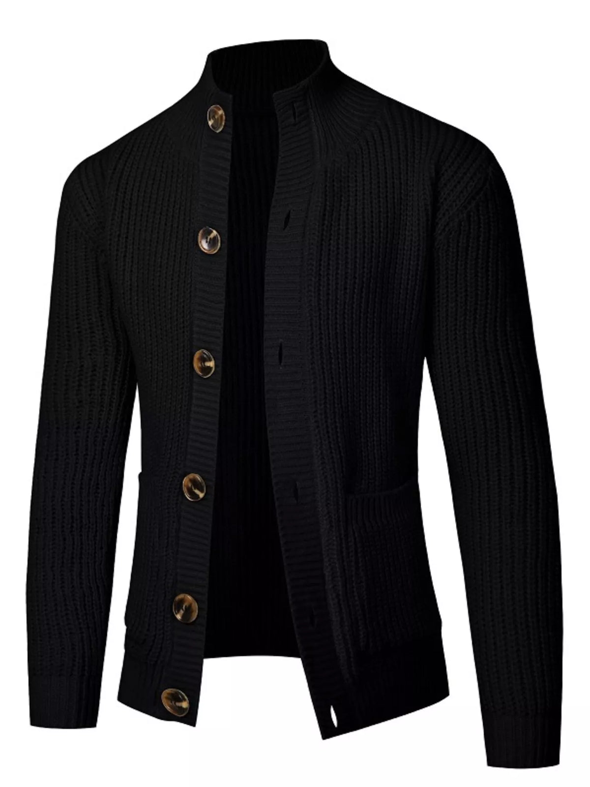 Nobilityze men's full-size ribbed knit cardigan with stand-collar and button-down front, stylish and cozy for casual wear.