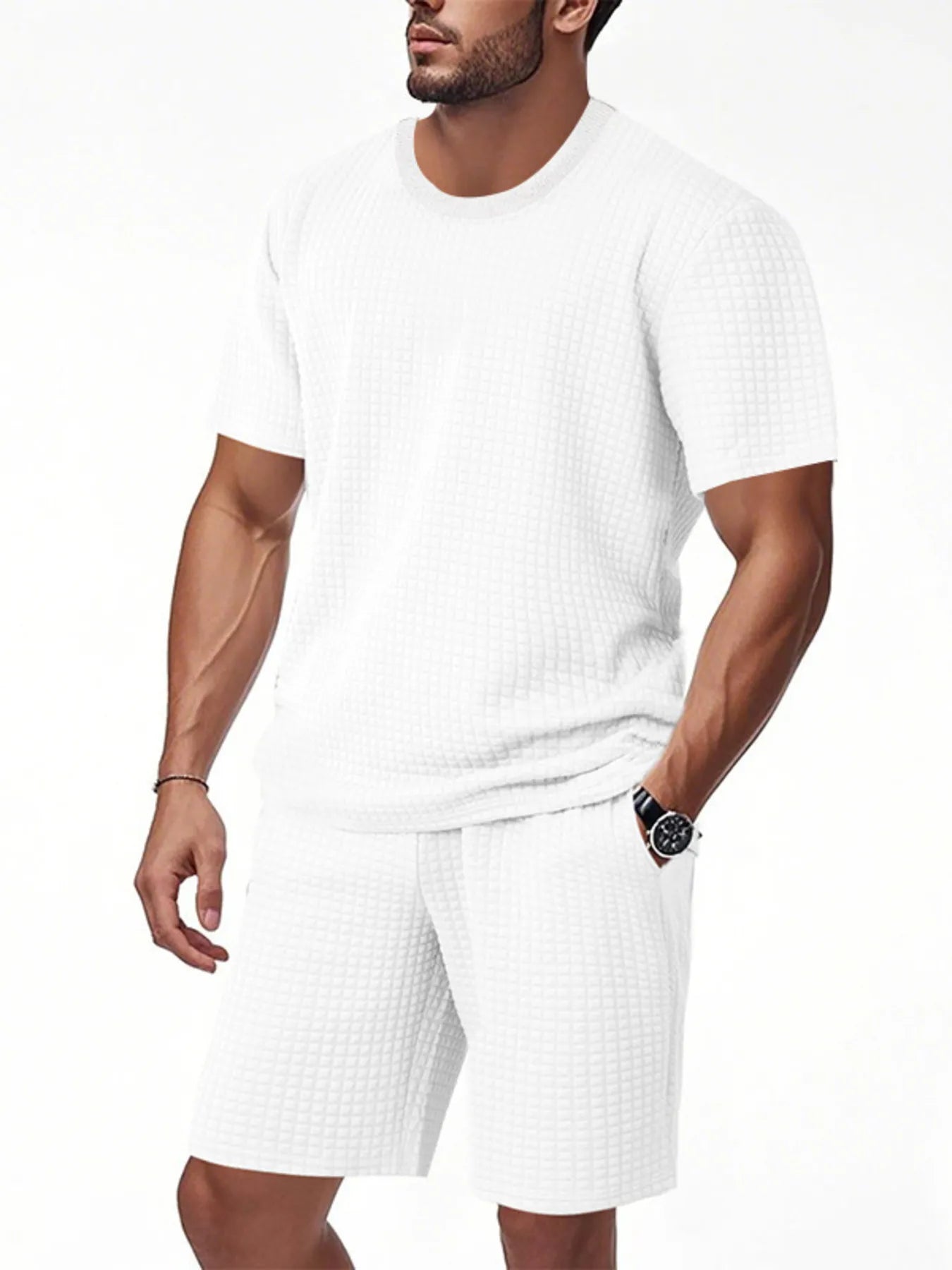 Trendsi DapperMate men's casual short sleeve polo and shorts set, featuring a comfortable matching shorts and polo shirt for men.