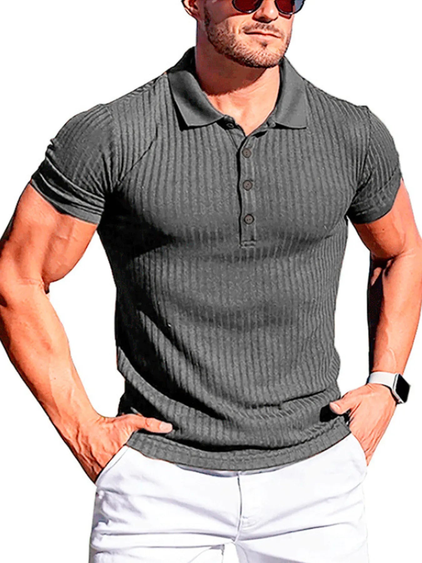 Men's RIGOR polo shirt and shorts set by Trendsi, featuring a stylish polo top and matching shorts in a comfortable, casual design.