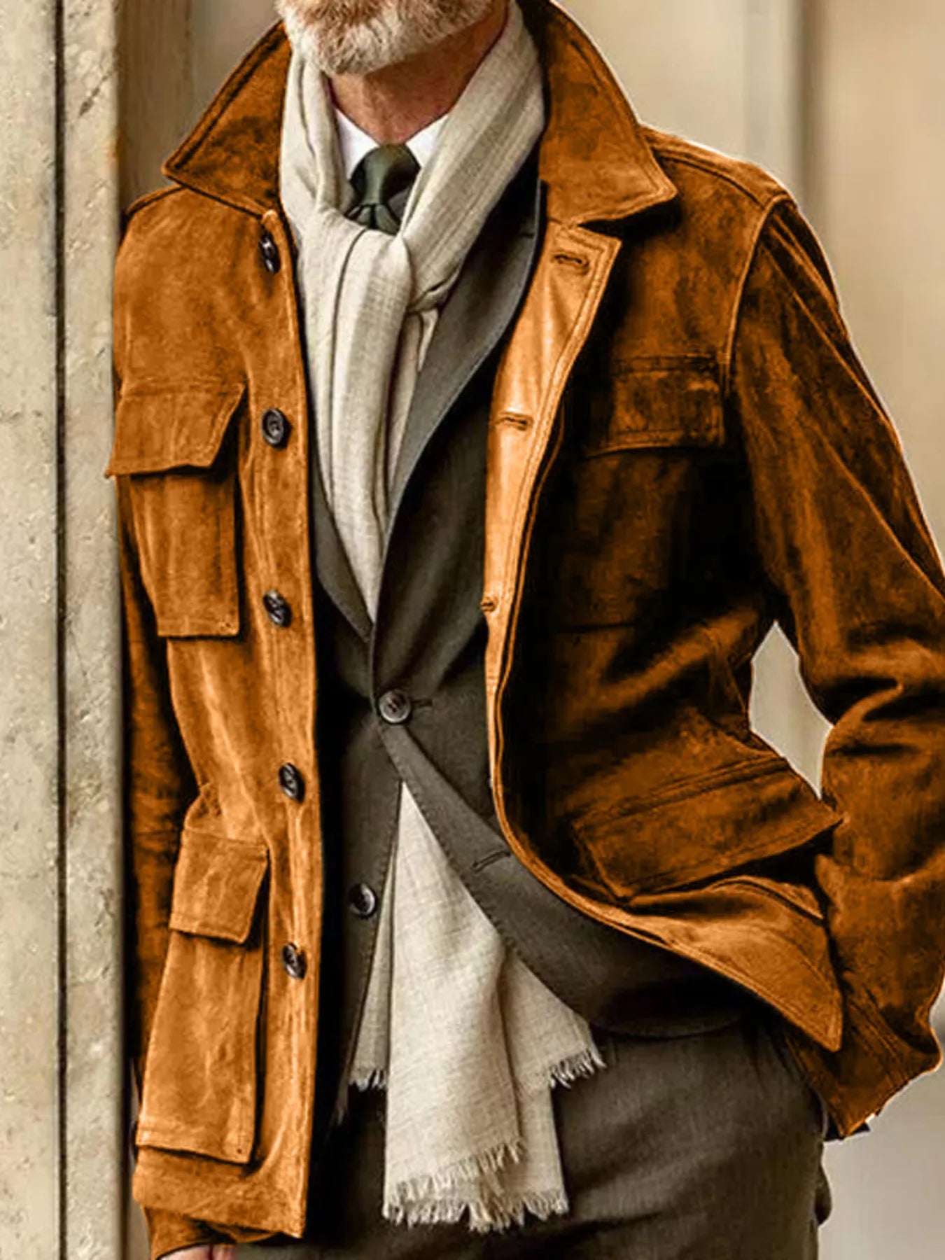 Men's ElitePlus full-size button-up long sleeve coat by Trendsi, featuring a classic design and tailored fit.