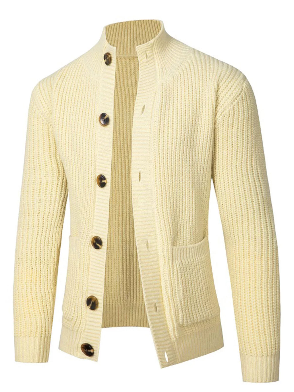 Nobilityze men's full-size stand-collar ribbed knit cardigan with buttons, stylish and cozy from Trendsi.