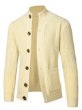 Nobilityze men's full-size stand-collar ribbed knit cardigan with buttons, stylish and cozy from Trendsi.