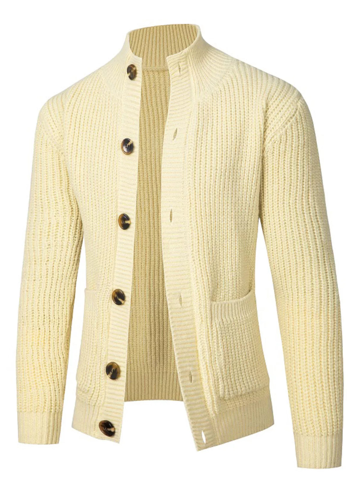 Nobilityze men's full-size stand-collar ribbed knit cardigan with buttons, stylish and cozy from Trendsi.